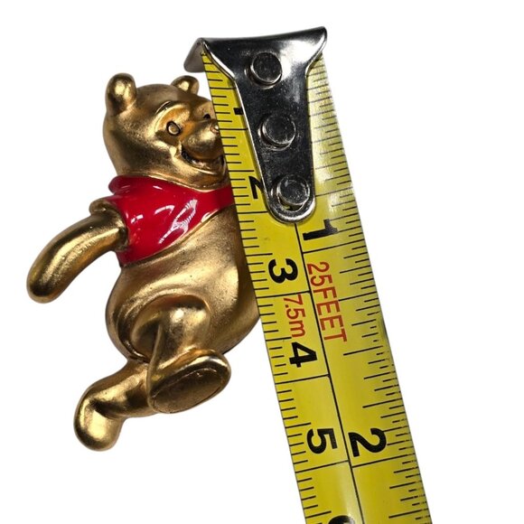 Vintage Disney Winnie the Pooh Brooch Pin Gold Red Enamel Running Bear 1990s - Picture 9 of 9